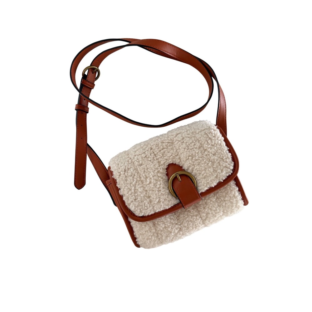 Universal Thread Cream Sherpa and Brown Faux Leather Crossbody Bag